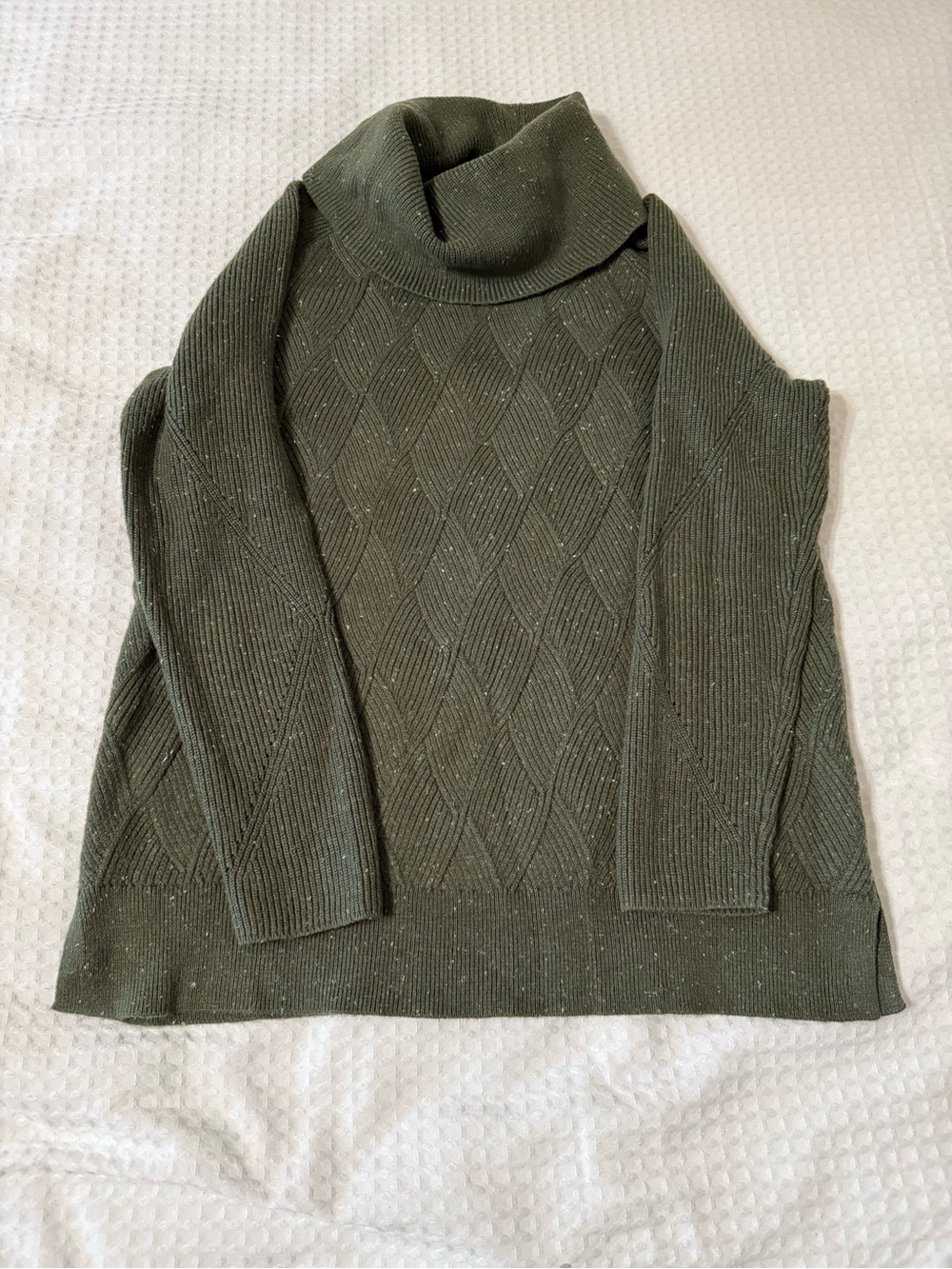 Talbots Olive Speckled Cable Knit Turtleneck Sweater